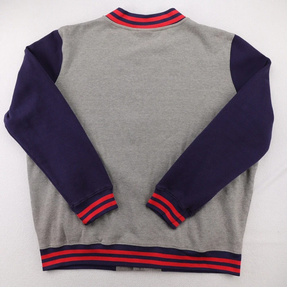 DC Comics Superman Mens‎ Varsity Jacket Gray Navy Blue Snap Front Letterman